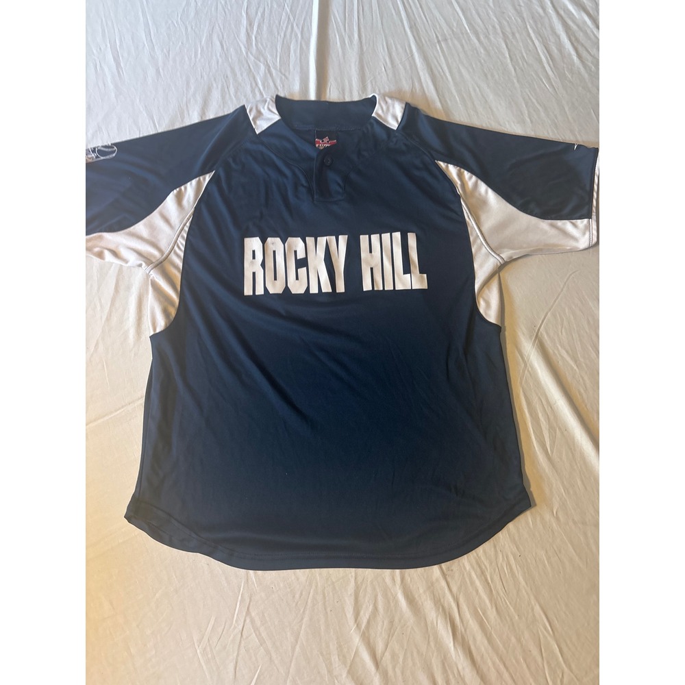 Alleson Athletic Baseball Jersey Mens Medium Navy Blue Rocky Hill